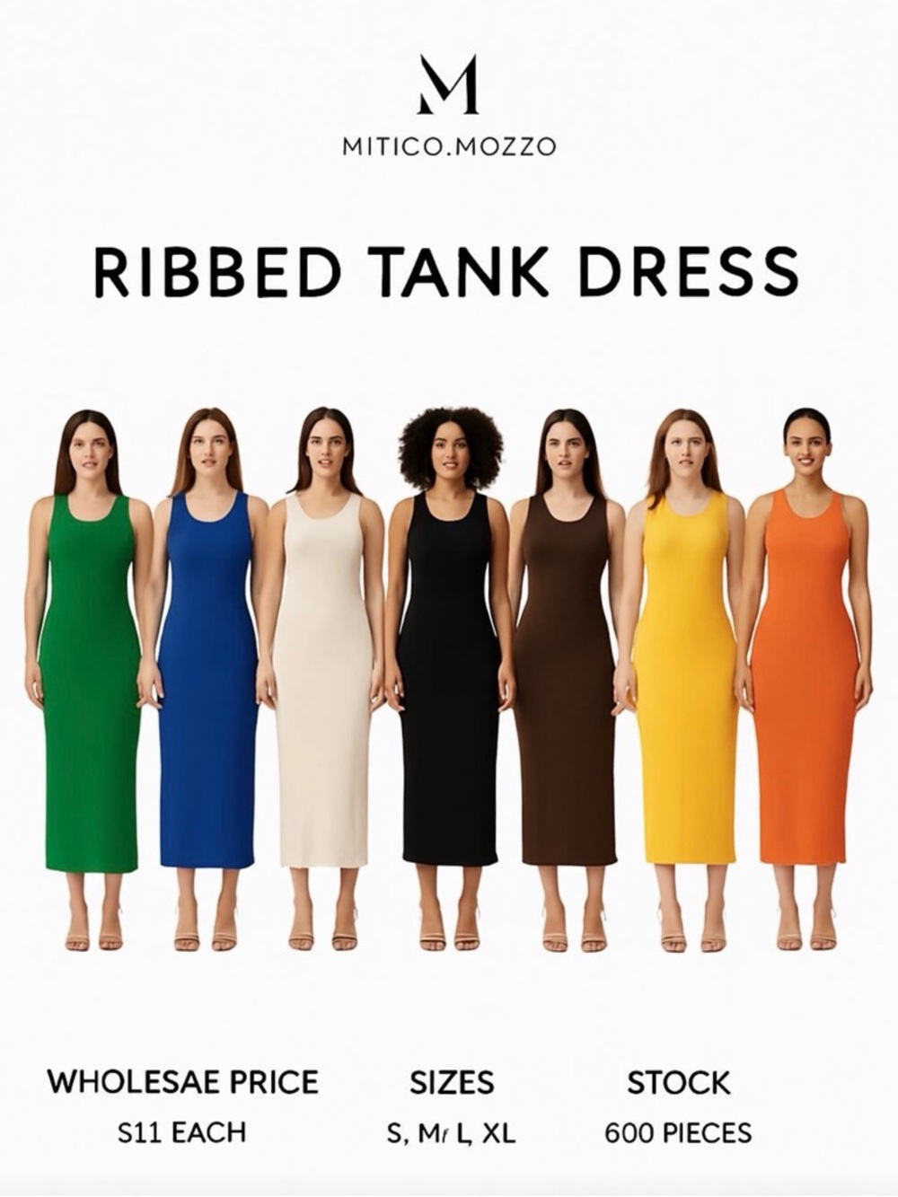 Ribbed Tank Dress - Black, White, Green, Blue, Brown, Yellow, Orange